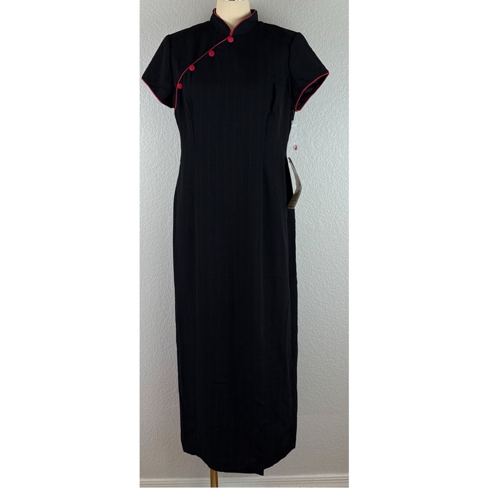 S.L. Fashions NWT Black Maxi Dress with Red Strips & Buttons Zip Back size 10 - Picture 9 of 14